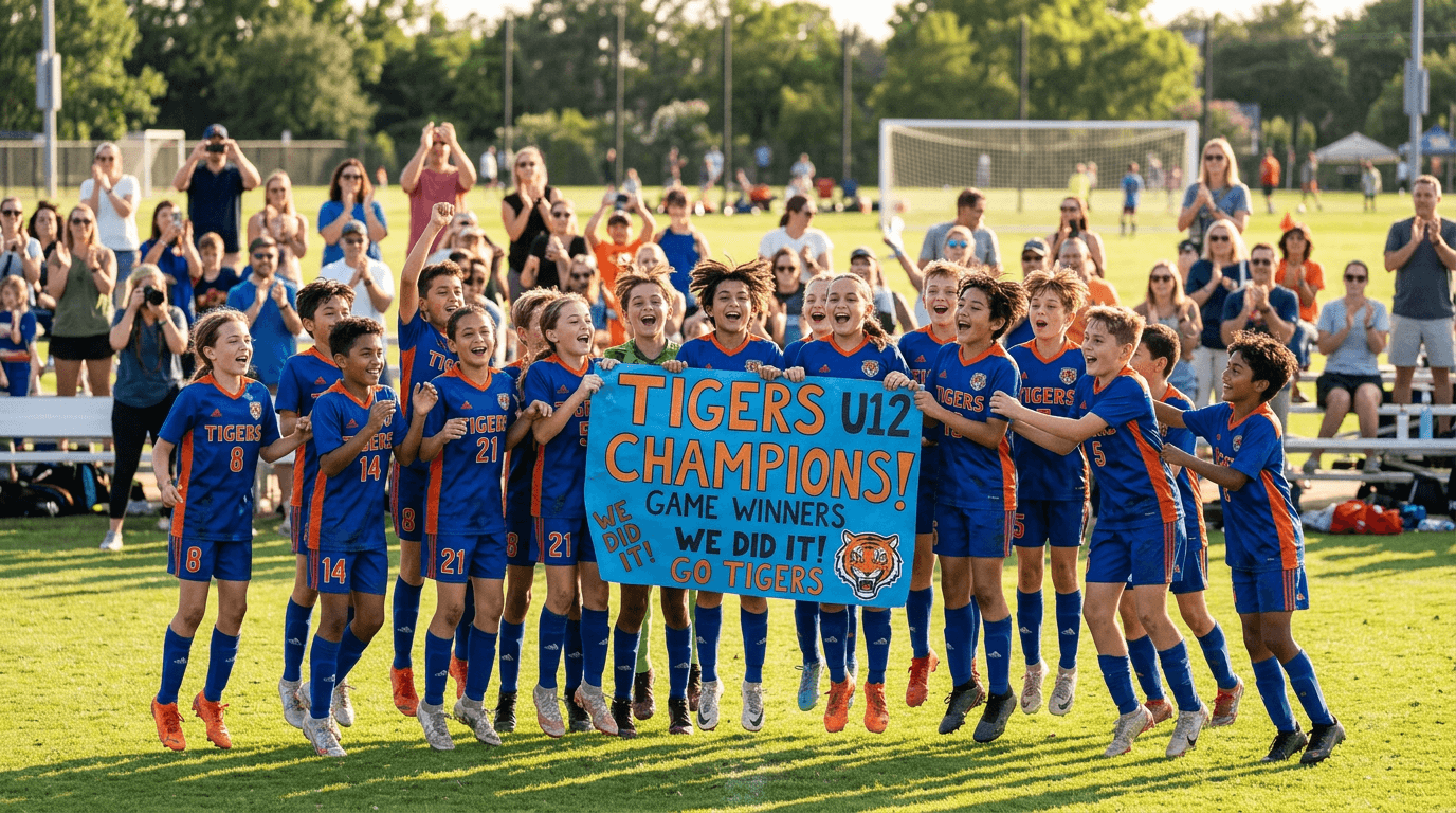 Youth sports team celebrating together